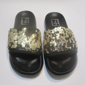 L.L. Style Women's Black Sequin Sandals Size 9. Flat. Slip-On.